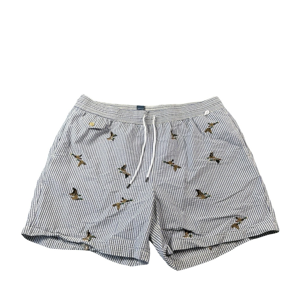 Polo Ralph Lauren Blue Seersucker Mesh Lined Duck Embroidered Swimtrunk Size 2XL
